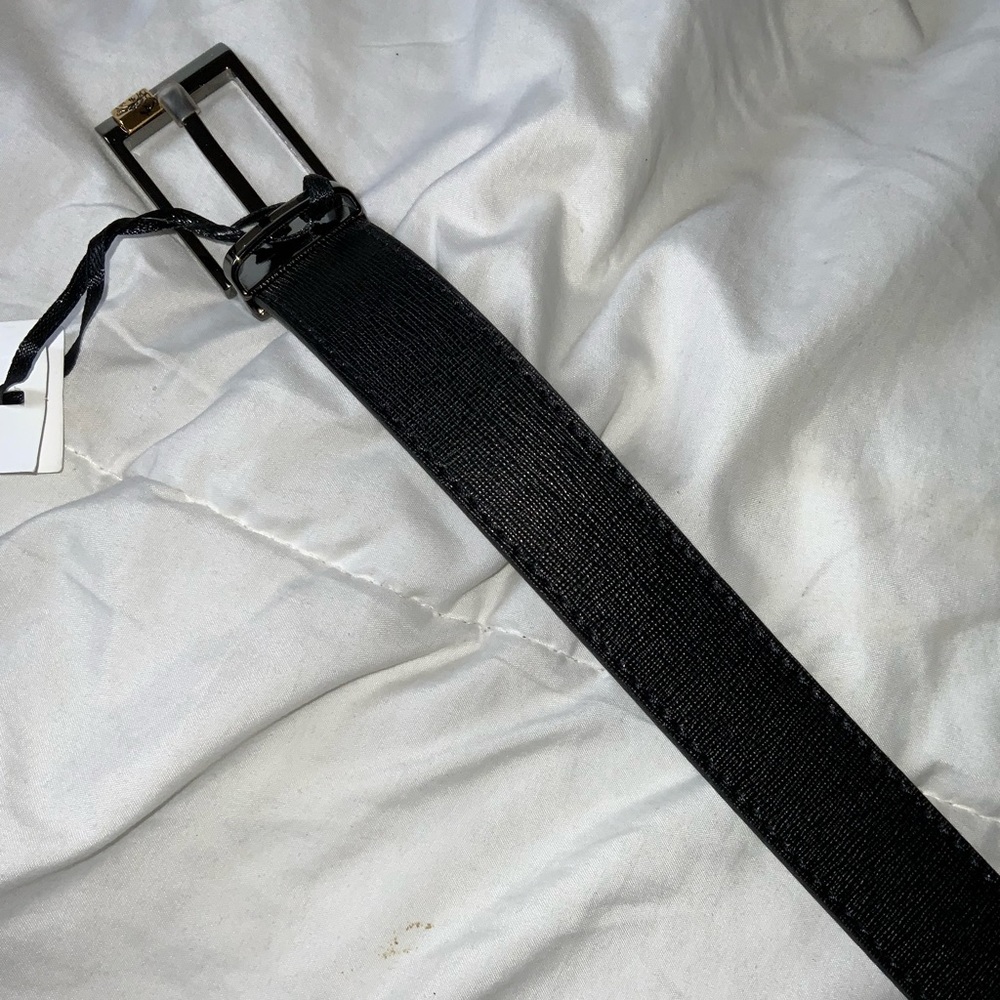 Versace Collection, men's belt, leather, black metallic with gold Versace Emblem
